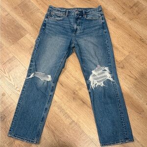 American Eagle Distressed Super Hi-Rise Ankle Jeans